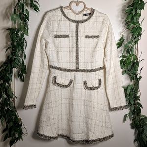 Shein Tweed Grid Pattern Long Sleeve Dress EUC